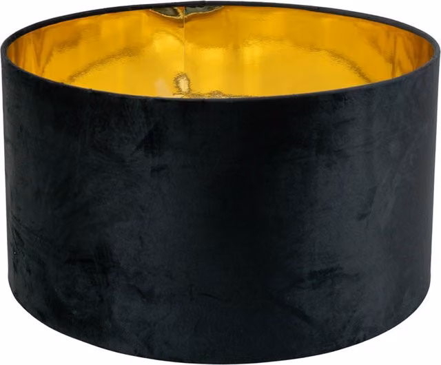 Reni Large Cylinder Ceiling Lamp Shade in Black Velvet and Gold/Brass Fabric