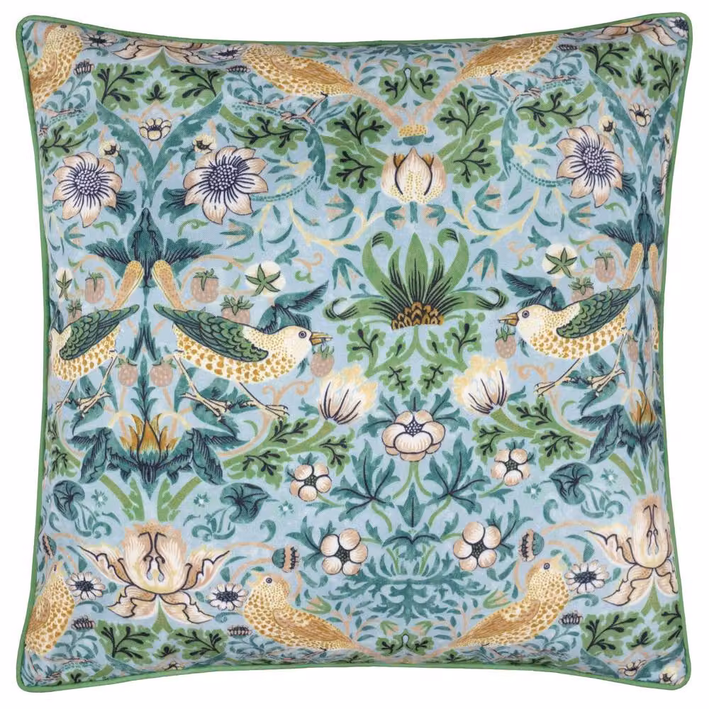 Morris & Co. Strawberry Thief Floral Outdoor Cushion in Blue and Yellow, W/D/H: 50 x 50 x 50 cm – 2