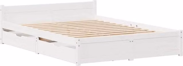 Berkfield Home White Solid Wood Pine Full Bed Frame W/D/H: 140 x 200 x 145.5 cm