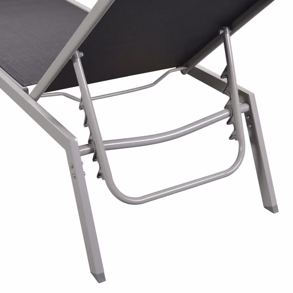 Berkfield Home Sun Lounger Set with Table, Black Powder Coated Steel and Textilene – 3