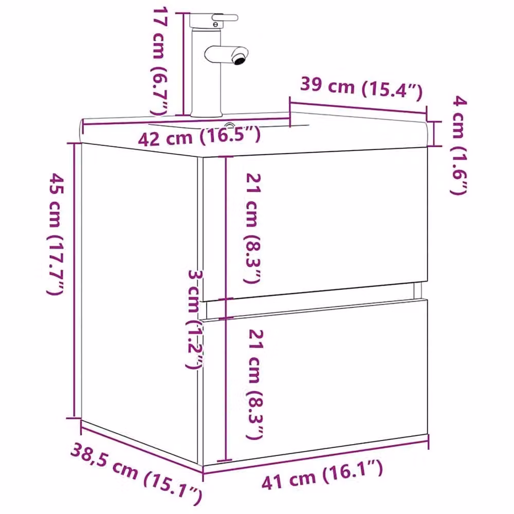 Berkfield Home 2 Piece Modern Wall Mounted Bathroom Furniture Set in Concrete Grey with Ceramic Vanity Unit – 2