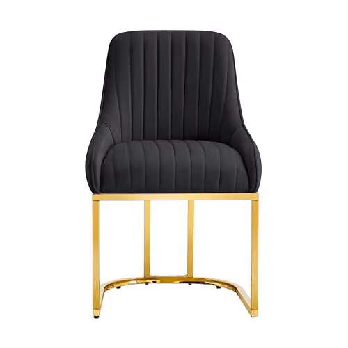 Hygrad Set of 2 Black Velvet Armless Dining Chairs with Gold Metal Legs – 3