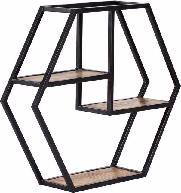 MH London Halliday Hexagon Accent Shelf in Black and Natural Mango Wood