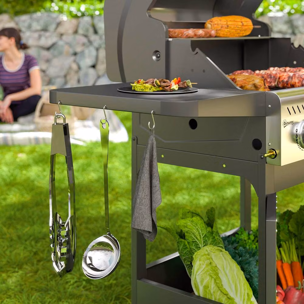 Rolipo 7.5kW Three Burner Gas BBQ Grill with See-Through Lid and Thermometer, Black – 9