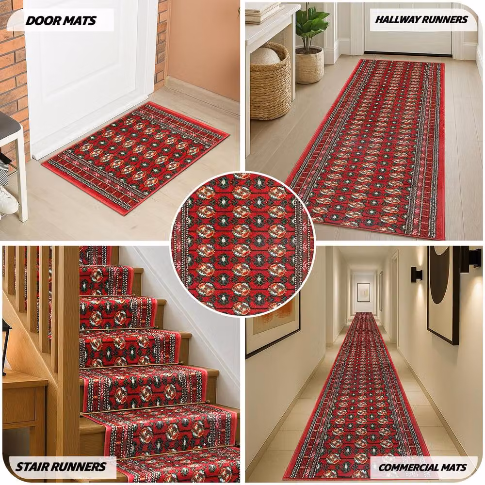 Bravich LTD Bokhara Traditional Oriental Hallway Runner Rug in Red, W/D: 60 x 540 cm – 6