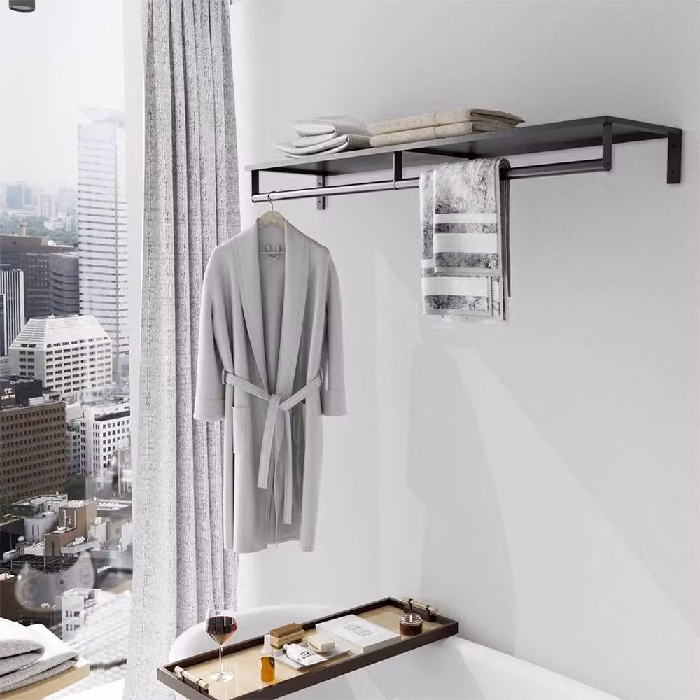 FORGEVIO Metal Clothes Rack with Top Shelf in Matt Black – 1