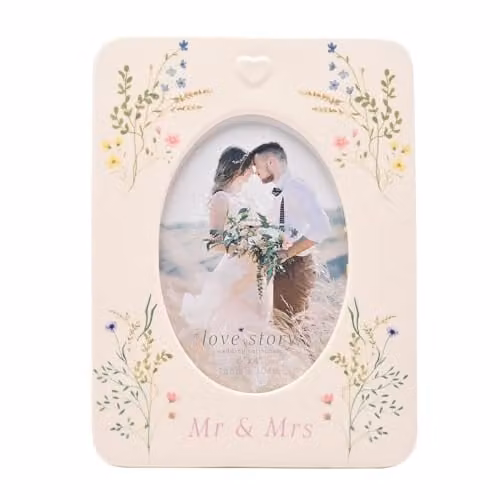 Widdop and Co Love Story Wildflower Ceramic Photo Frame, White, Oval, 10.16 x 15.24 cm – 1