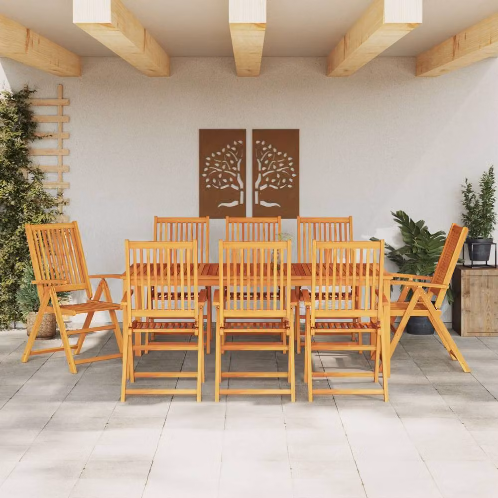 Berkfield Home 9 Piece Rectangular Garden Dining Set in Brown Solid Acacia Wood – 3