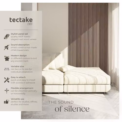 tectake Set of 2 Sound-Absorbing Acoustic Wall Panels with Wood Look MDF and Felt in Brown, W/D/H: 120 x 60 x 2.1 cm – 2