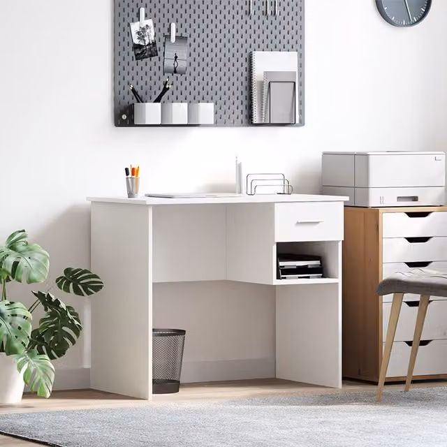 Berkfield White Computer Desk with Storage, W/D/H: 90 x 49.5 x 75 cm