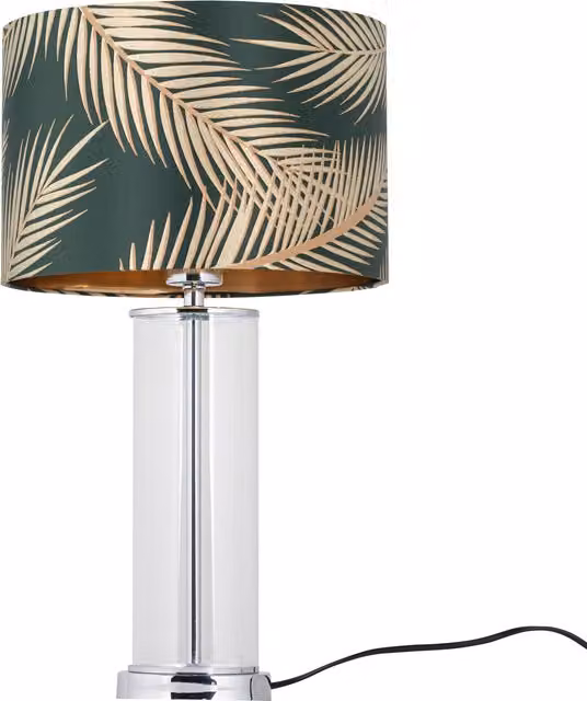 First Choice Lighting Aura Chrome Table Lamp with Green and Gold Leaf Shade