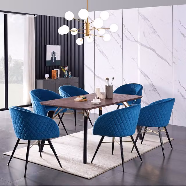 Life Interiors Vittorio Toga LUX 7 Piece Modern Dining Set with Rectangular Table and 6 Blue Chairs