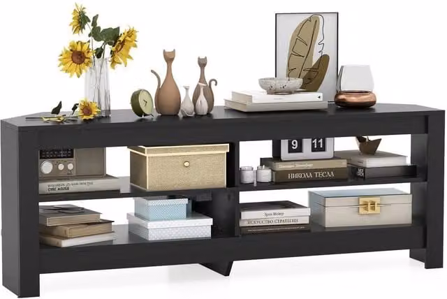 VOGREX 3-Tier Corner TV Stand and Entertainment Shelves in Matt Black