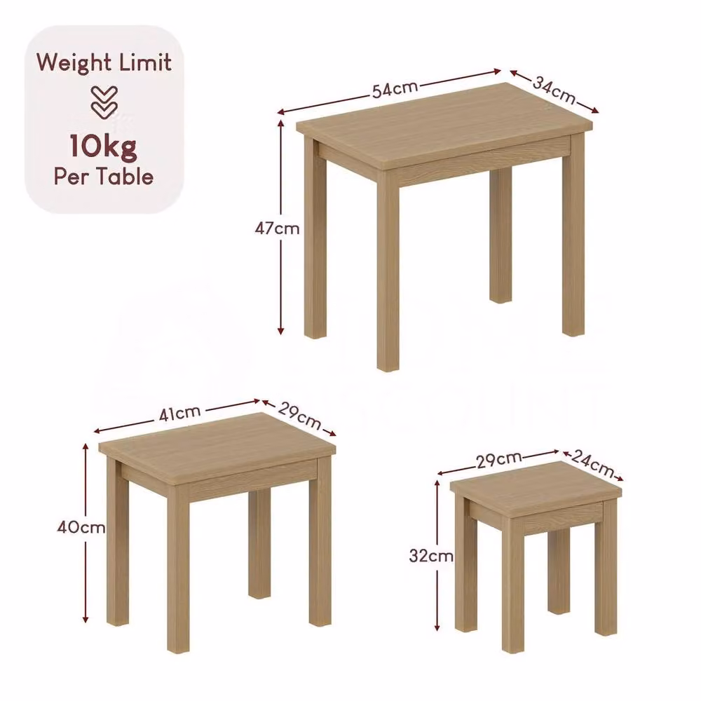 Havendro Set of 3 Wooden Nesting Coffee and Side Tables in Oak Brown and Sand – 2