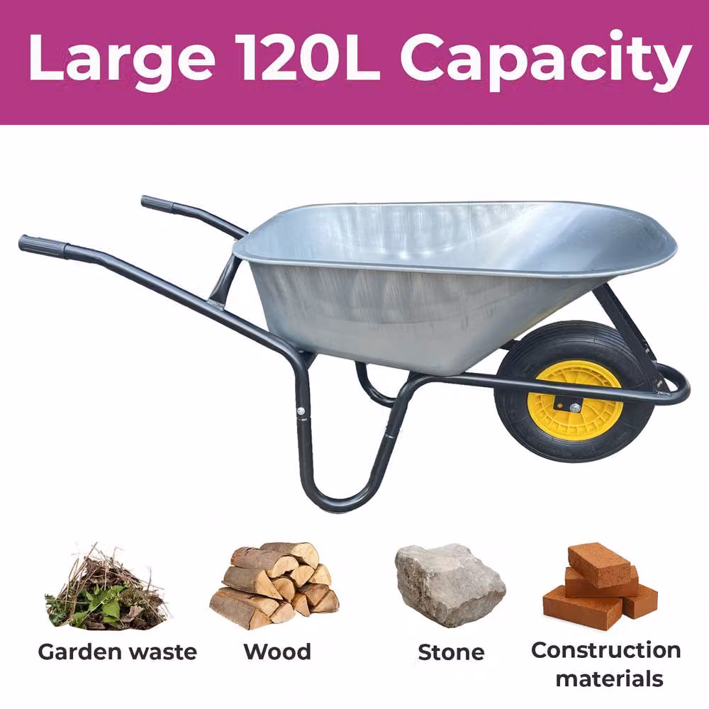 Neo 120L XL Heavy Duty Solid Wheelbarrow in Metallic Silver – 3