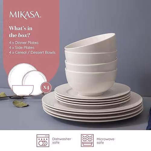 Mikasa Egret 12 Piece White Bone China Dinner Set – 2