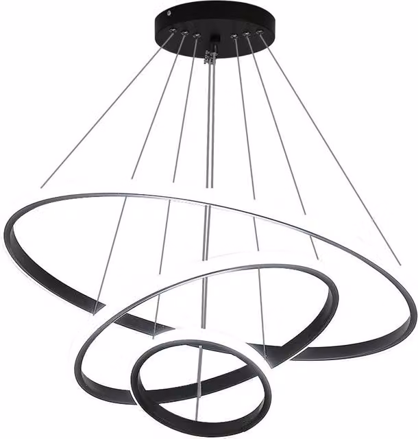 Goeco Modern Black 3-Ring LED Pendant Light, 36W 3-Colour Adjustable Chandelier