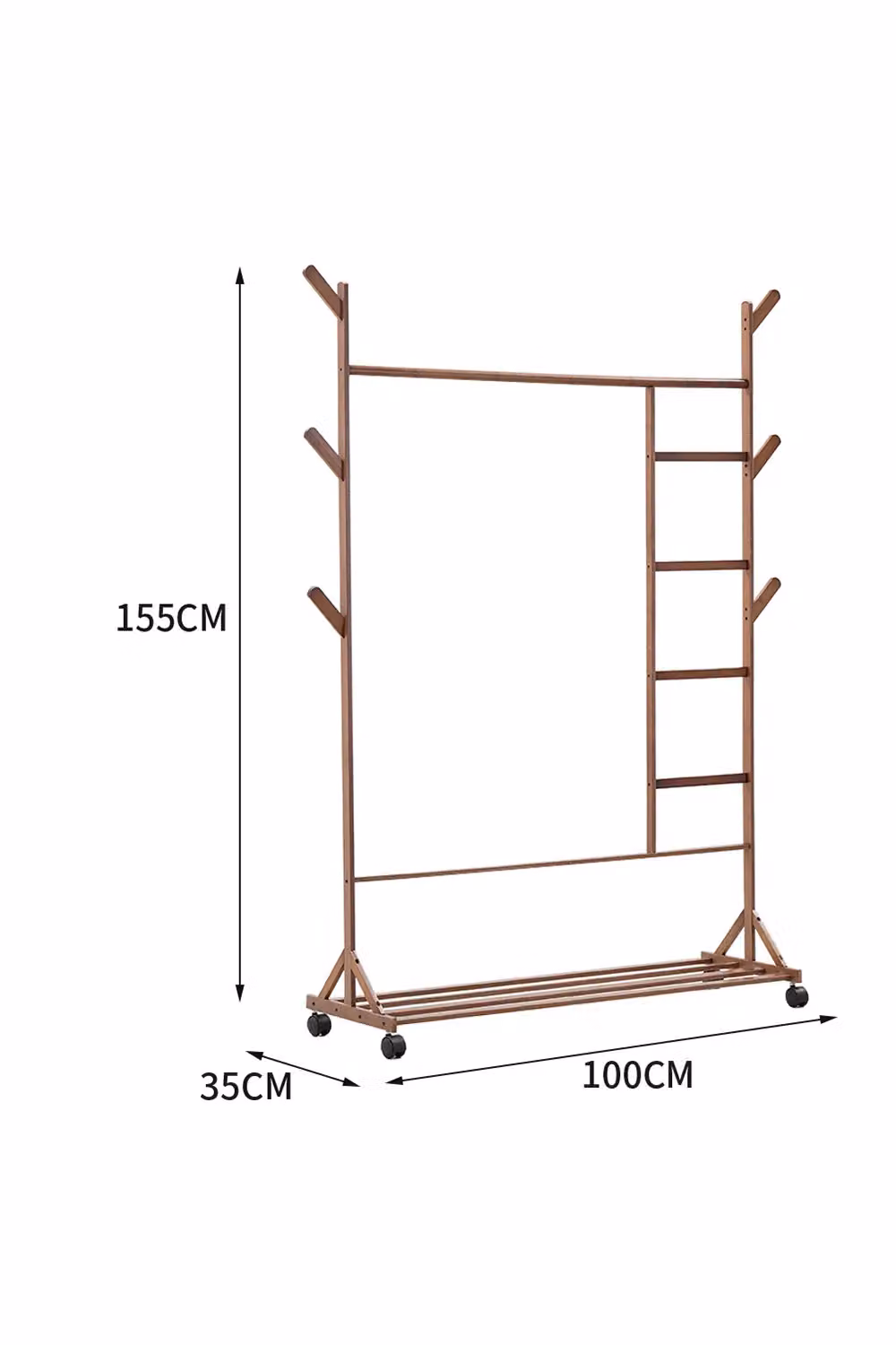 Living and Home Bamboo Clothes Rack and Coat Garment Holder with Bottom Shoe Shelf in Brown – 2