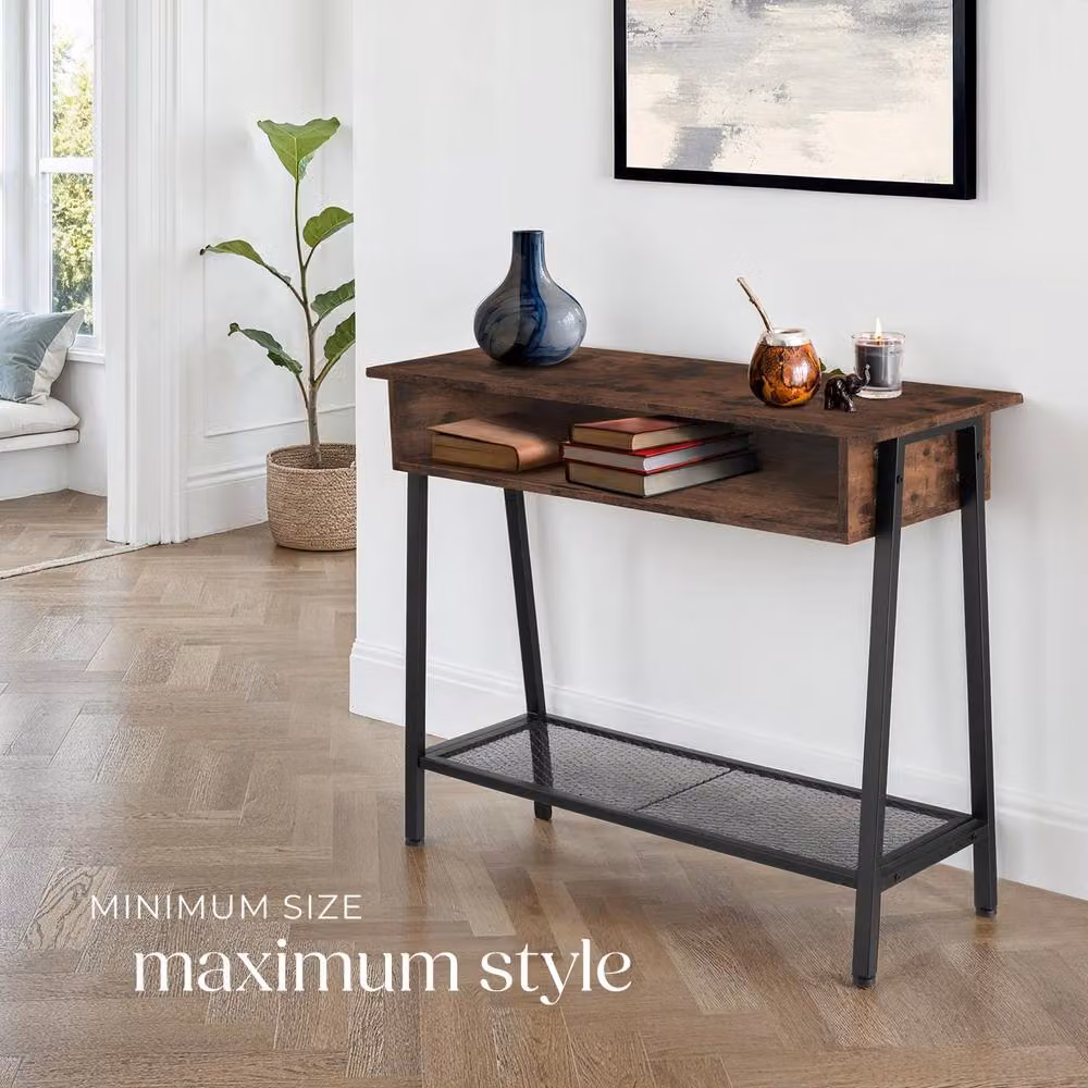 tectake Tralee Sideboard in Dark Brown with Oak Tabletop, Storage Compartment and Grid Shelf – 6