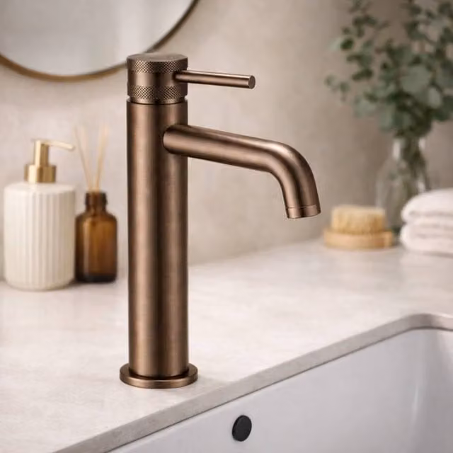 Bathroom Kingdom Venice High Rise Basin Mixer Tap in Brushed Bronze