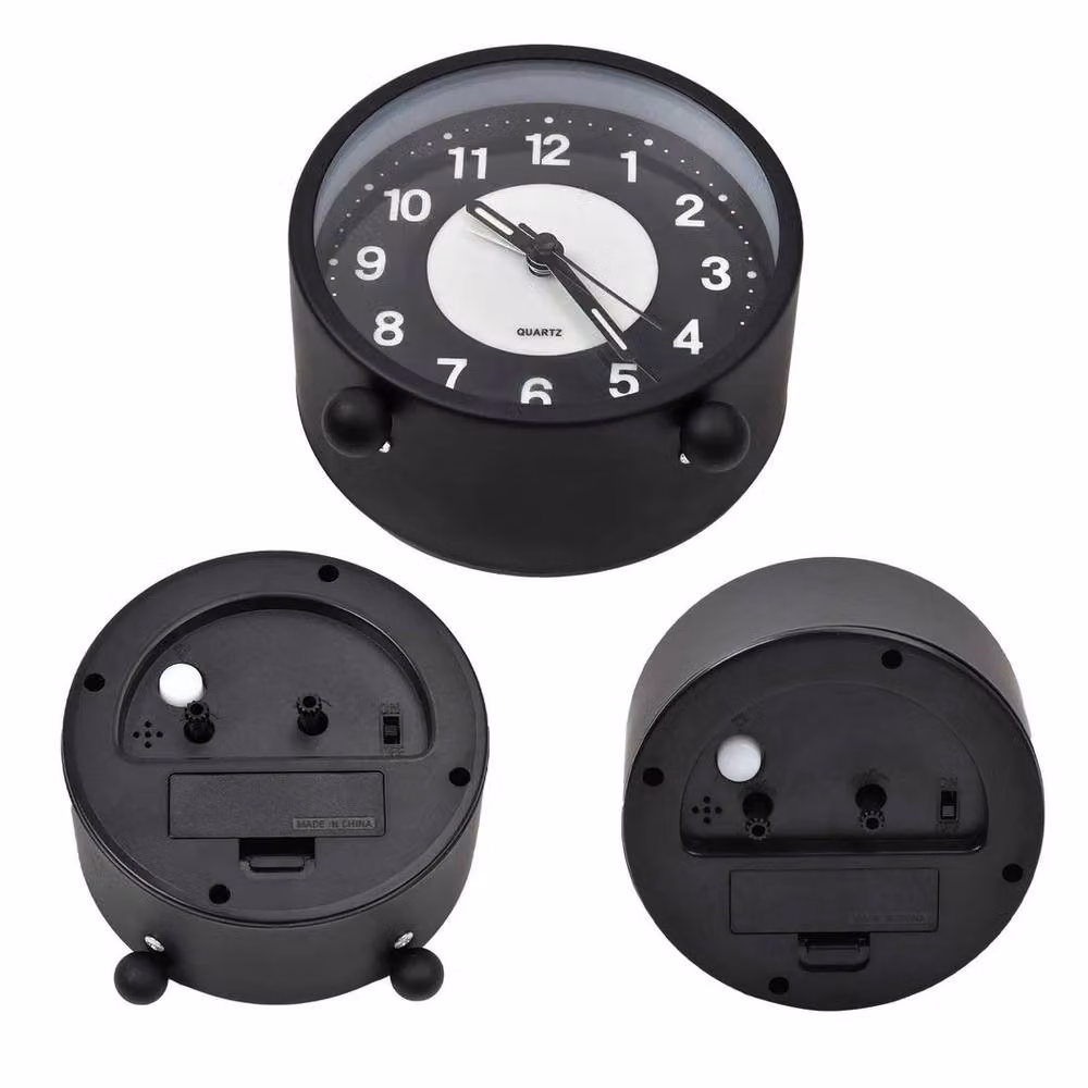 NESTLUNE Silent Non-Ticking Glow-in-the-Dark Bedside Alarm Clock, Black, W: 100 cm, H: 60 cm, D: 11 cm – 3