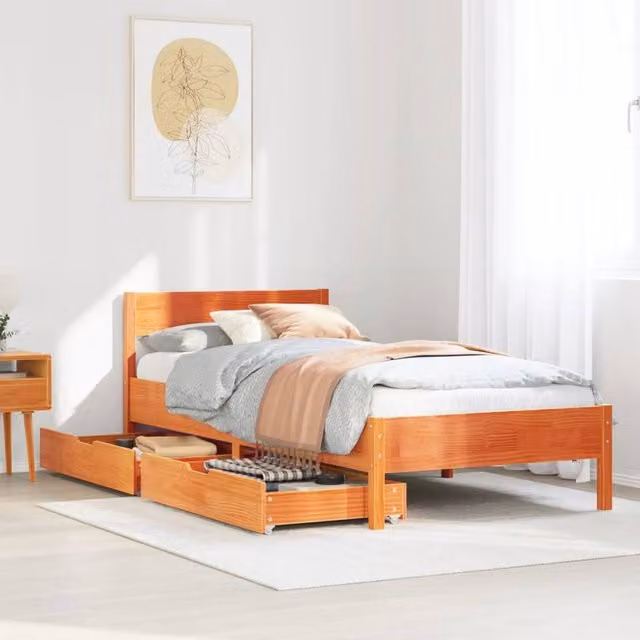 Berkfield Home Rustic Solid Wood Pine Bed Frame in Wax Brown, W/D/H: 90 x 200 cm