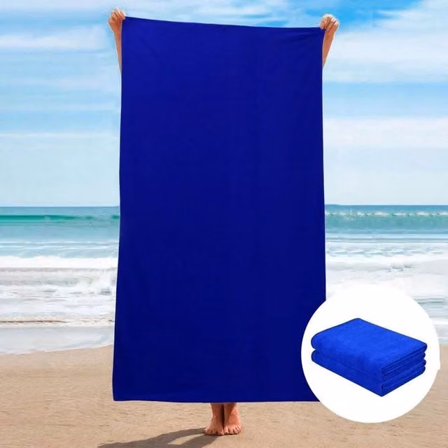 FLAVORA 2-Piece Large Blue Microfibre Quick-Drying Lightweight Beach Towel Set