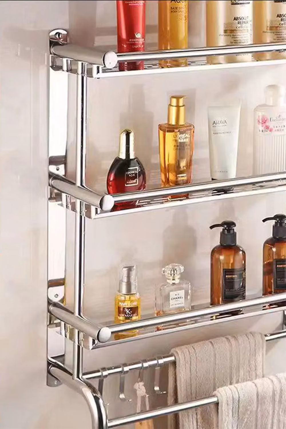 Living and Home 3 Tier Stainless Steel Wall Mounted Bathroom Storage Shelf in Silver – 2