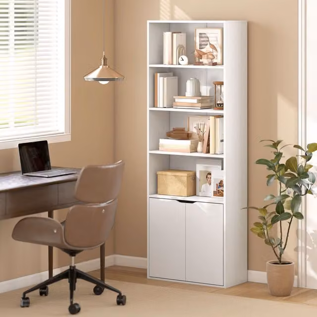 HOMCOM Modern 2 Door 4 Shelf Tall Bookcase and Storage Display Unit in White