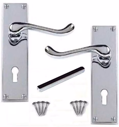 Golden Grace Victorian Scroll Lever Lock Door Handles in Chrome, W: 150 mm, H: 40 mm