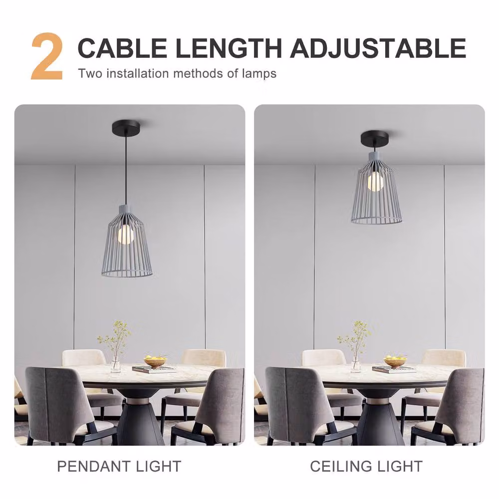 Harper Living Metal Cage Pendant Ceiling Light, Grey, Height Adjustable, E27 Cap – 2