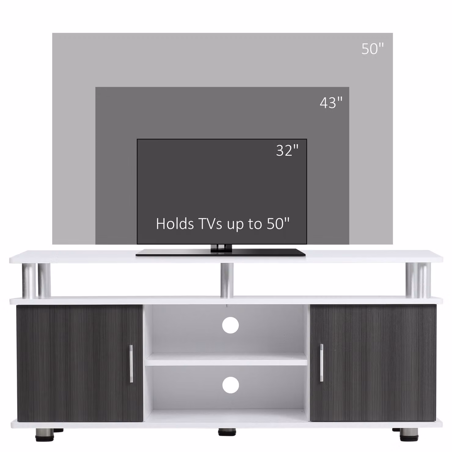 HOMCOM Grey and White TV Cabinet Unit for TVs up to 55 inch with Storage Shelf and Cupboards – 3