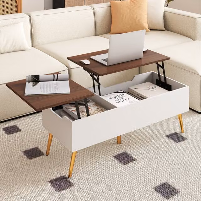 Costway Modern White Lift Top Coffee Table with Metal Accents