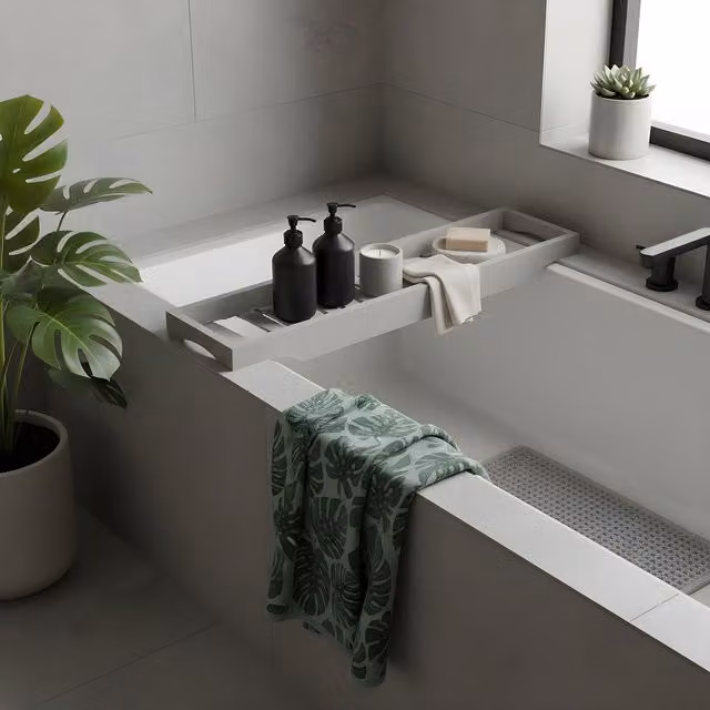 OHS Bamboo Bath Tray Caddy in Grey – 6
