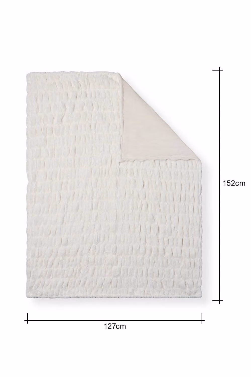 BHS Cream Ruched Faux Fur Throw, W/D/H: 152 x 127 x 1 cm – 2