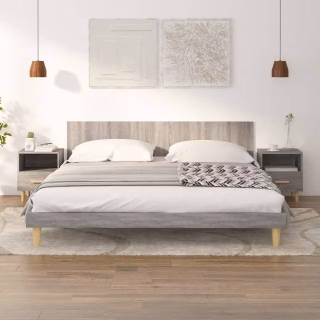 Berkfield Home Set of 2 Bedside Cabinets in Grey Sonoma, W: 40 cm, D: 35 cm, H: 47 cm