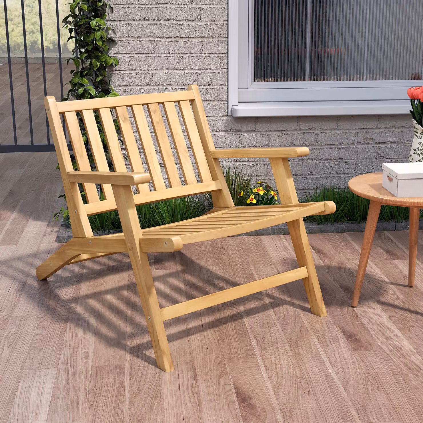 Gymax Mid Century Teak Wood Reclining Accent Armchair in Light Khaki – 2