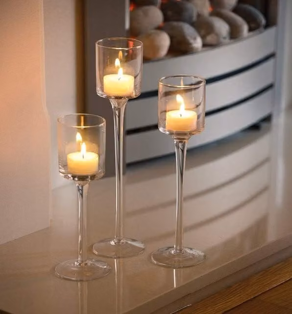 Marco Paul Set of 3 Clear Glass Tall Tealight and Pillar Candle Holders