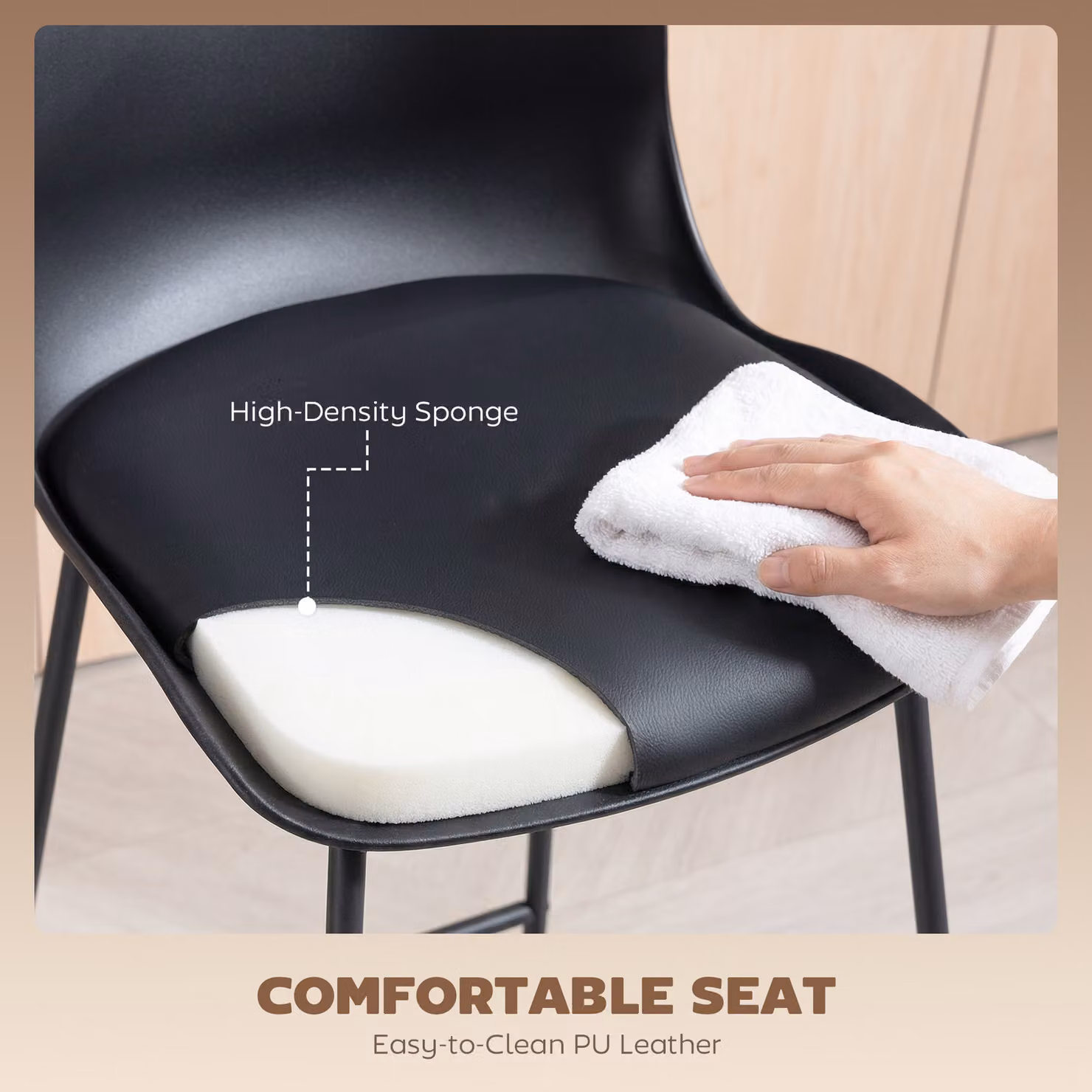 HOMCOM Set of 2 Modern Black PU Leather Bar Stools with Metal Legs – 5