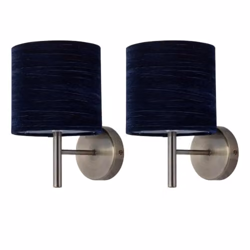 First Choice Lighting Brea Set of 2 Antique Brass Wall Lights with Blue Fabric Shades – 5