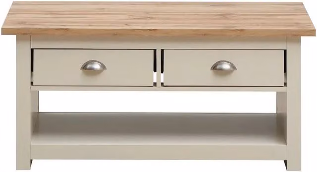 FLAVORA Beige Wood Coffee Table with 2 Drawers and 1 Shelf – 1