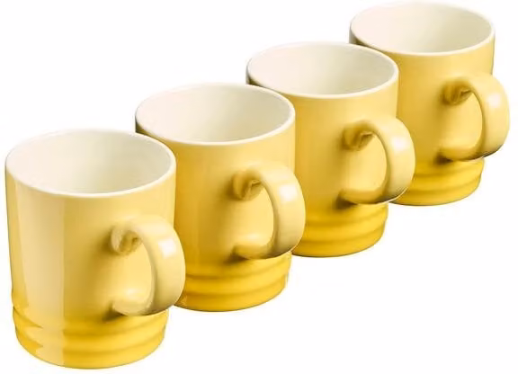 Cooks Professional Set of 4 Stoneware Mugs, 350ml, Yellow and Grey