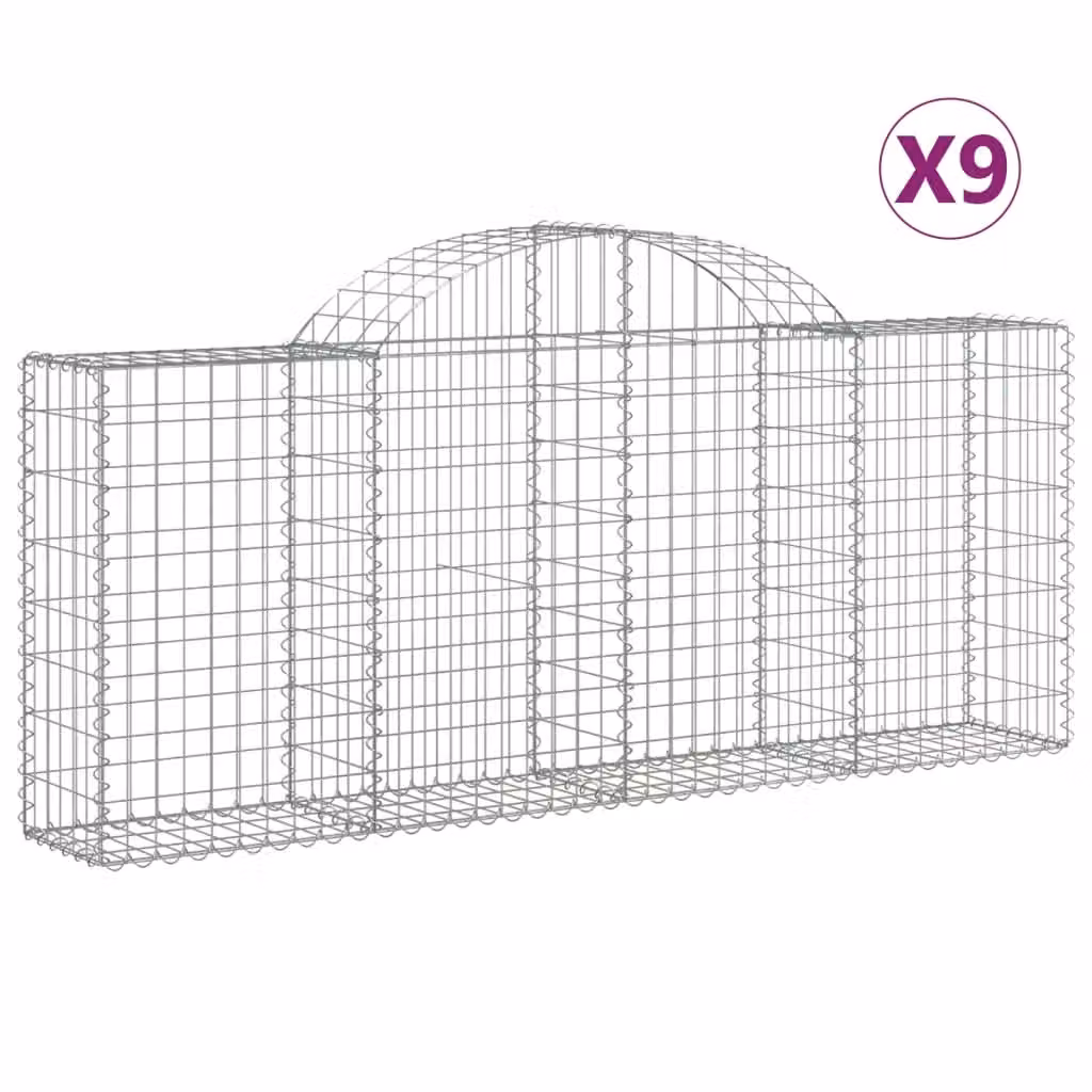Berkfield Home Arched Gabion Baskets, 9 Piece Set, Silver Galvanised Steel, W: 200 cm, D: 30 cm, H: 80-100 cm – 2
