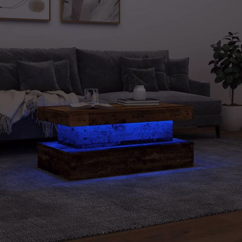 Berkfield Home Modern Coffee Table with LED Lights in Brown, W: 90 cm, D: 50 cm, H: 40 cm – 5