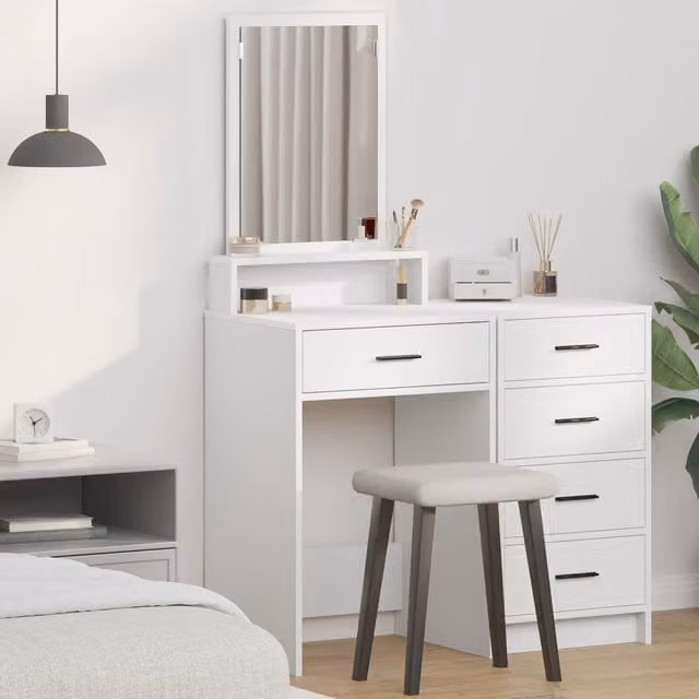 Berkfield Home White Modern Dressing Table with Drawers, W/D/H: 50 x 41 x 140 cm