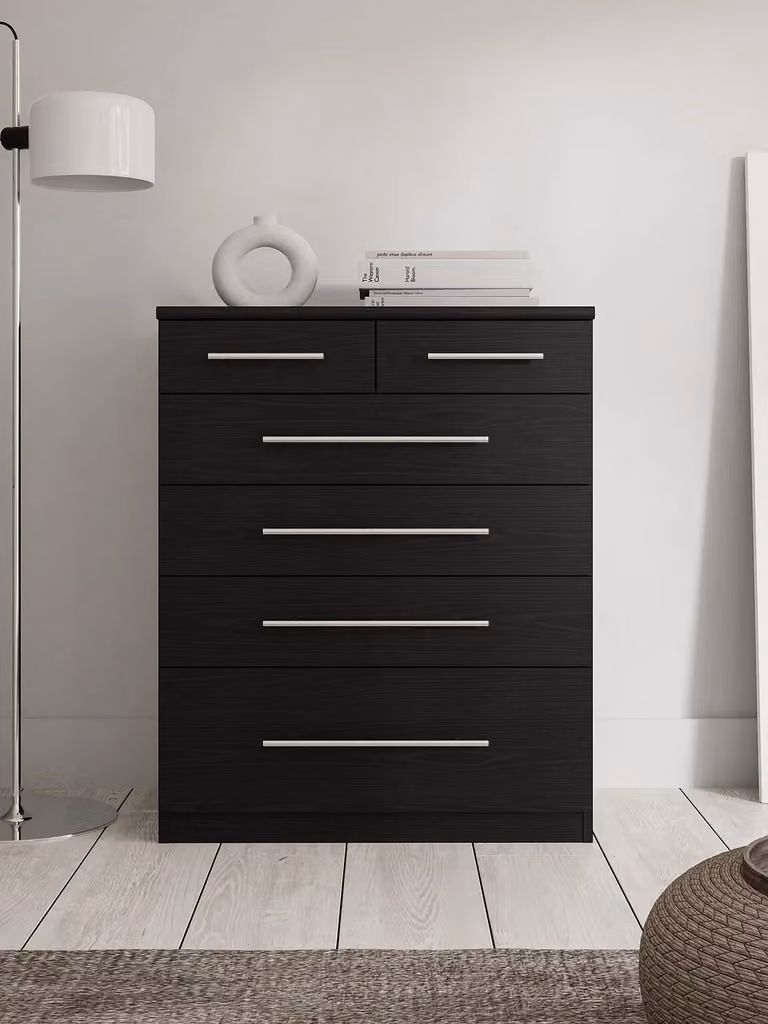 Prague 4 + 2 Chest of Drawers in Black Ash for Bedroom Storage