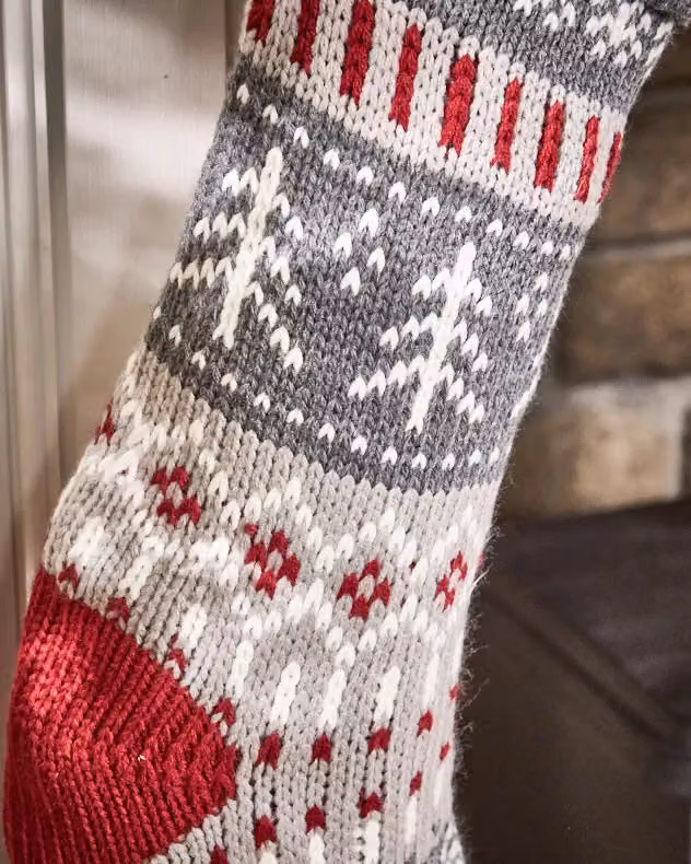 Dibor Set of 4 Grey and Red Fair Isle Nostalgia Knit Christmas Stockings – 3