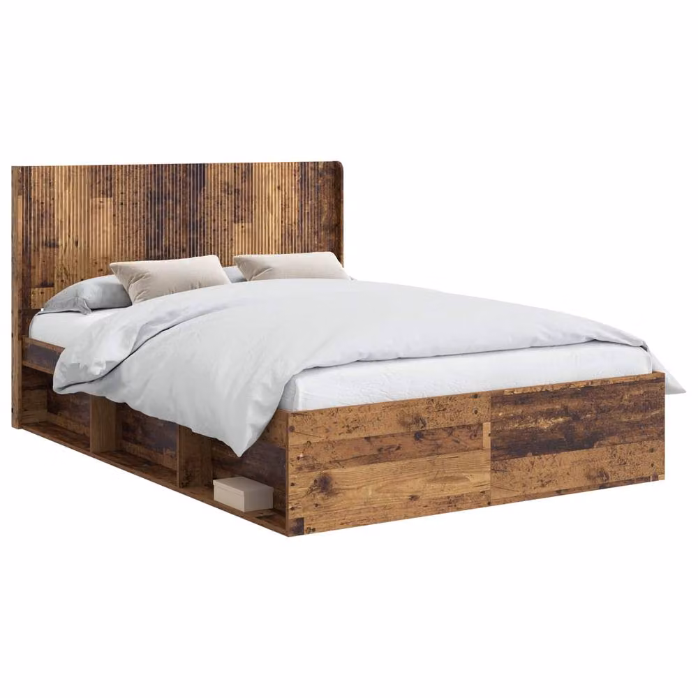 Berkfield Home Bed Frame with Headboard and Side Compartment Storage, Brown, W/D/H: 120 x 200 cm – 2