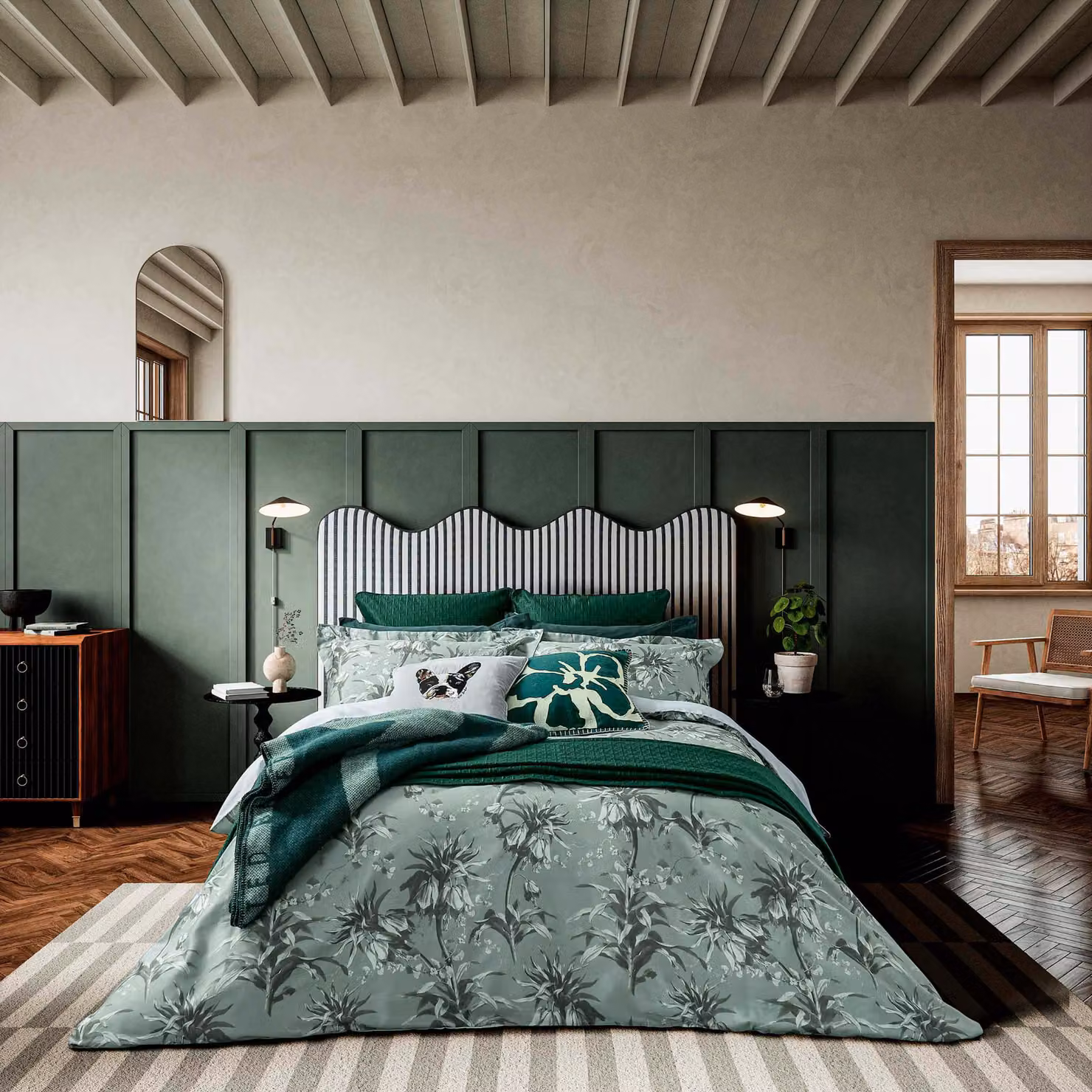 Ted Baker Belmar Floral Reversible Double Duvet Cover and Pillowcase Set, Green Mako Satin Cotton, W: 140 cm, L: 200 cm – 2