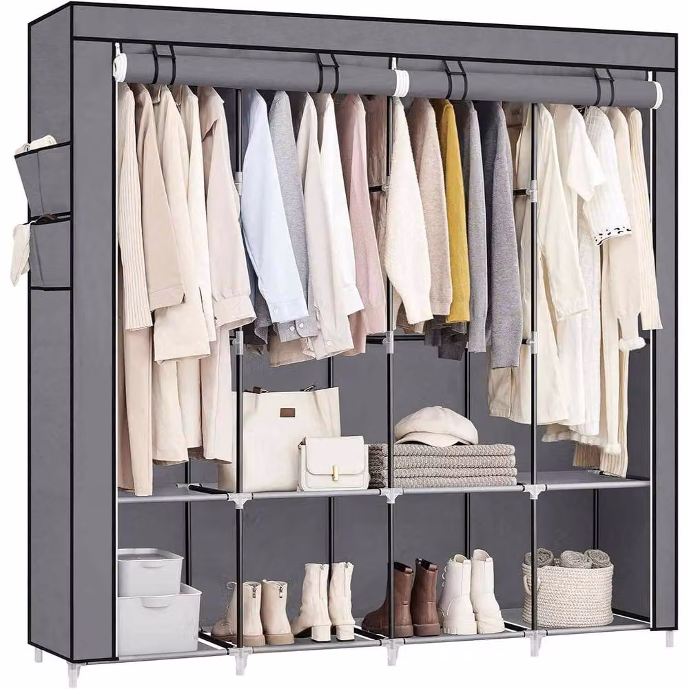 The Bazaarist Large Portable Wardrobe with 4 Hanging Rails, Grey – 2